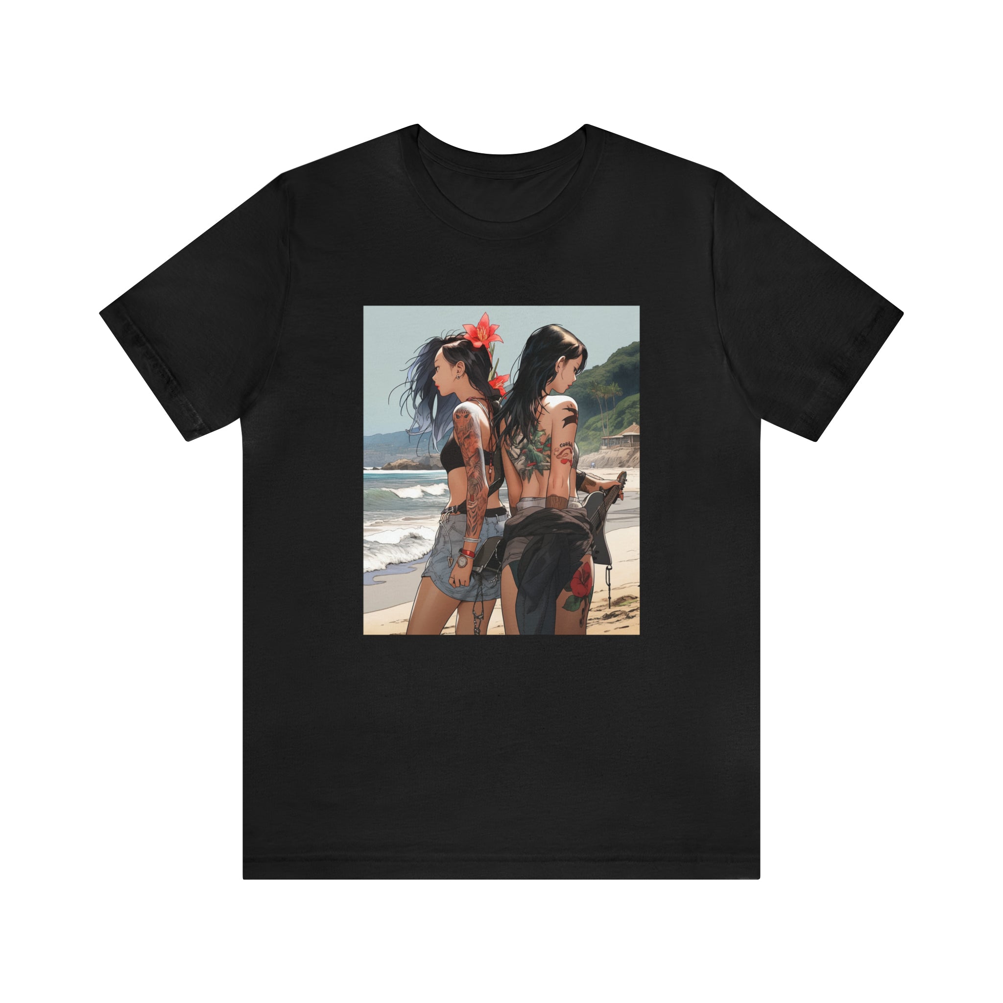 Seoul Beach Vibes Bikini Tattoos Guitar Girl Friends Short Sleeve Tee
