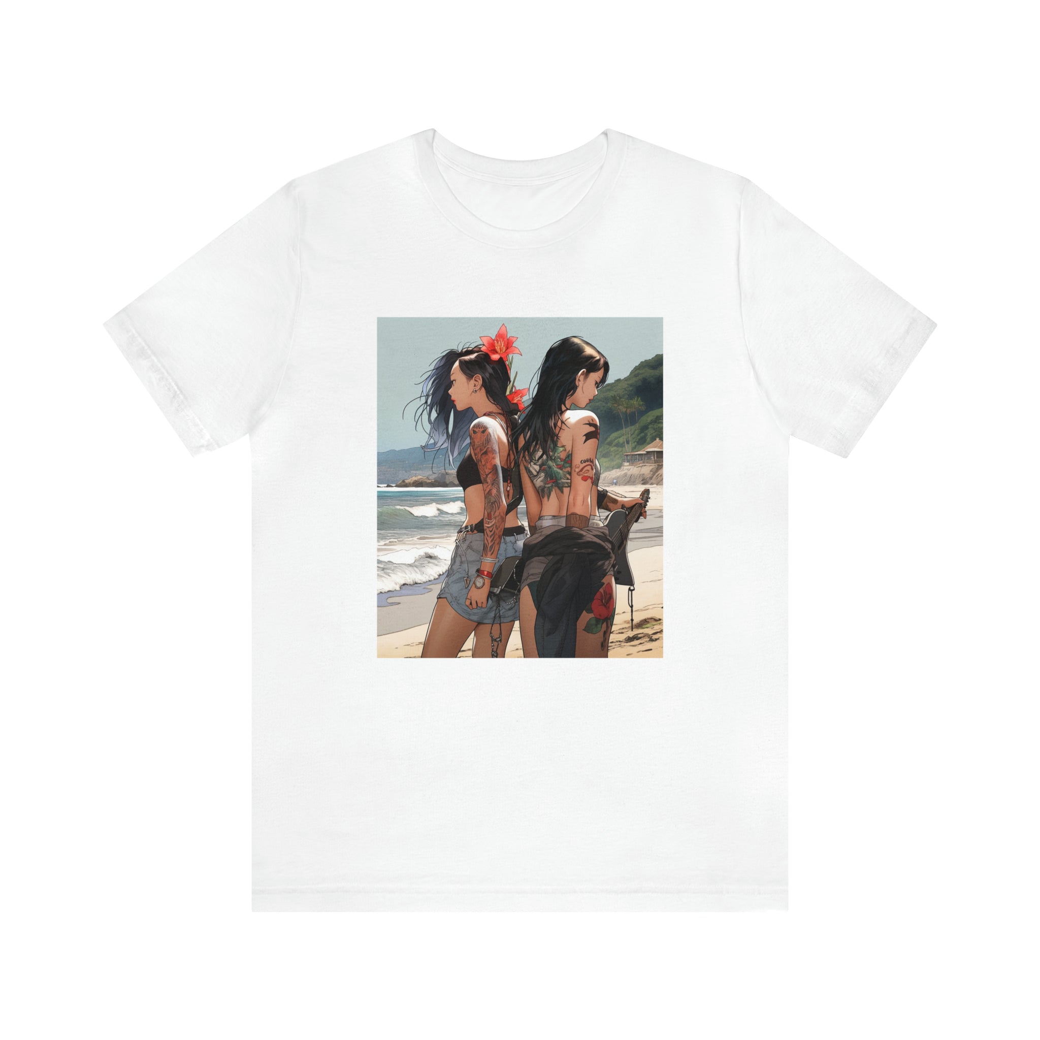 Seoul Beach Vibes Bikini Tattoos Guitar Girl Friends Short Sleeve Tee