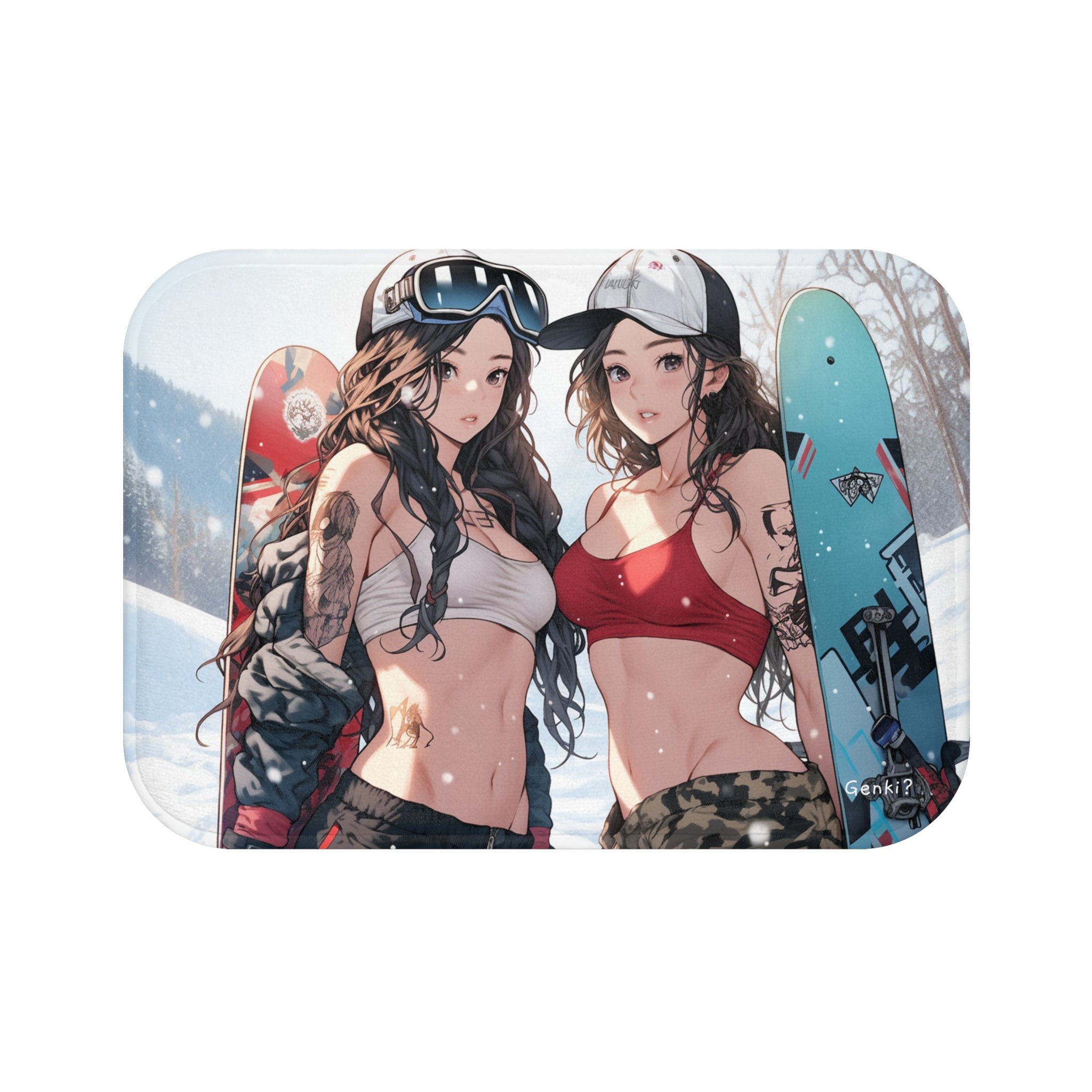 Genki Bath Mat - Cute Bikini Tattoos Twins Snowboarding Japanese Anime