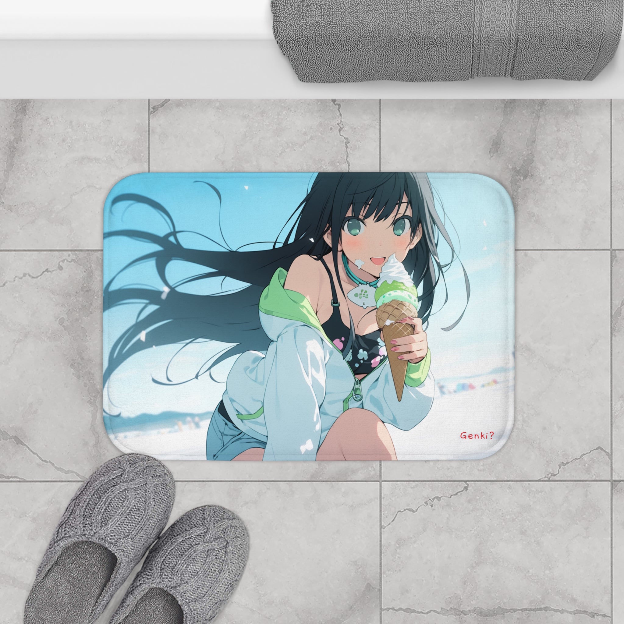 Genki Bath Mat - Cute Ice Cream Japanese Anime