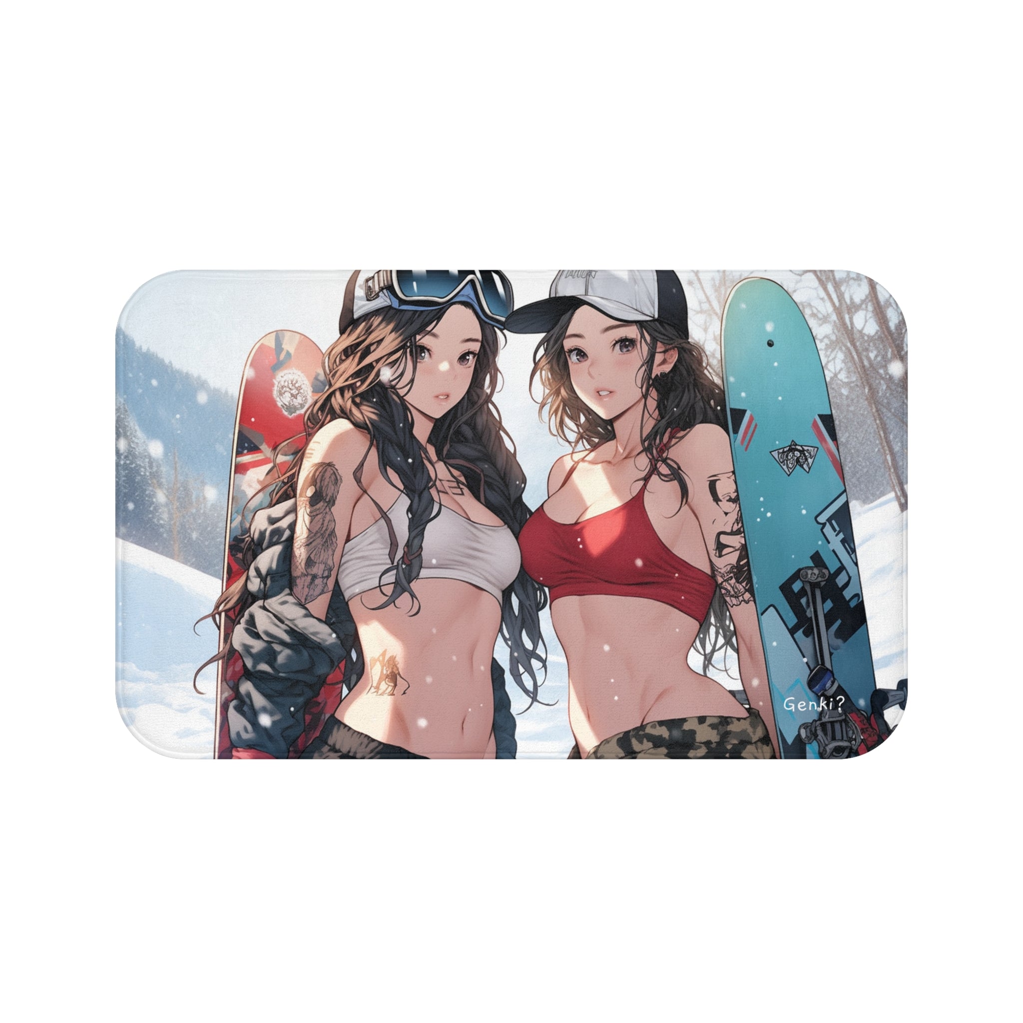 Genki Bath Mat - Cute Bikini Tattoos Twins Snowboarding Japanese Anime