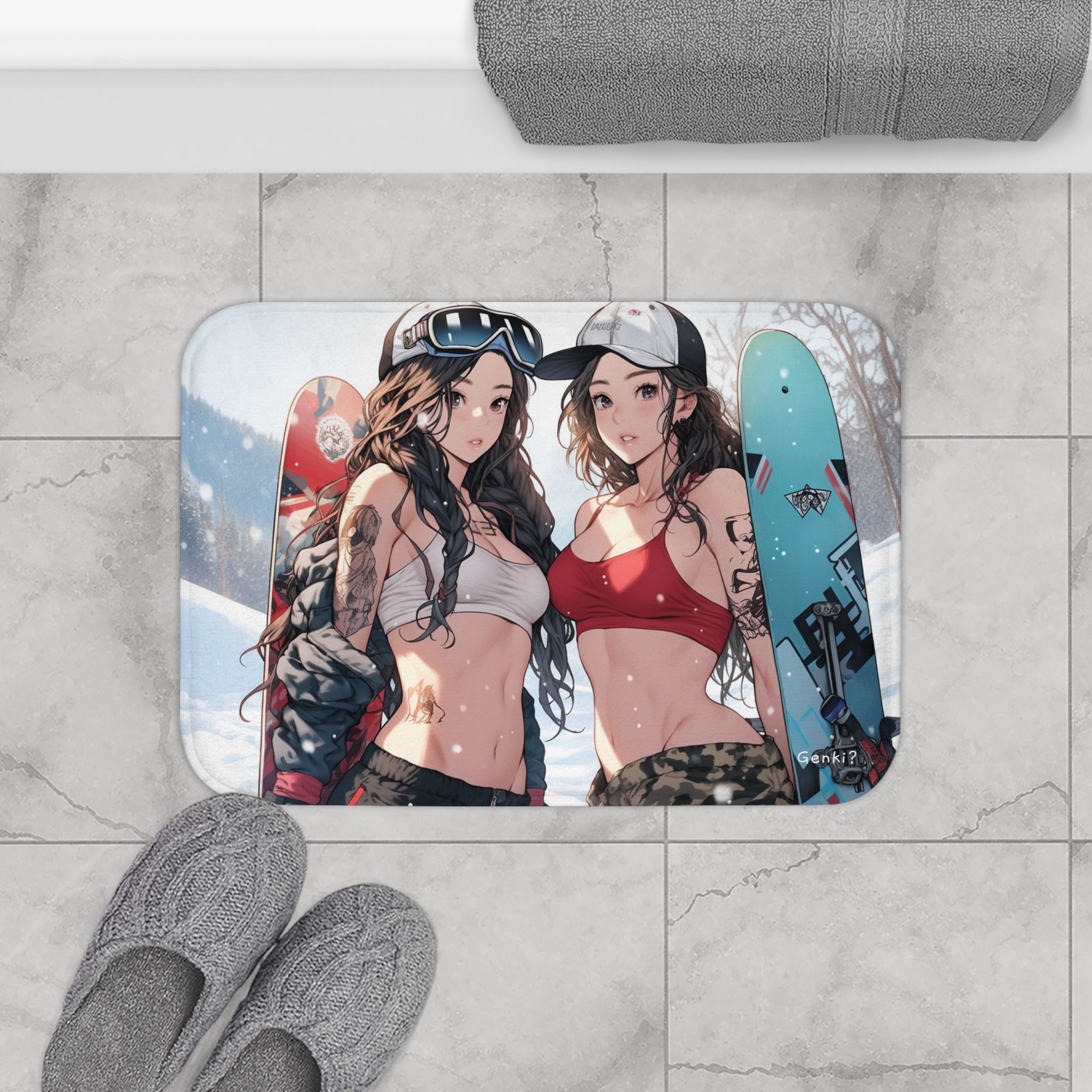 Genki Bath Mat - Cute Bikini Tattoos Twins Snowboarding Japanese Anime