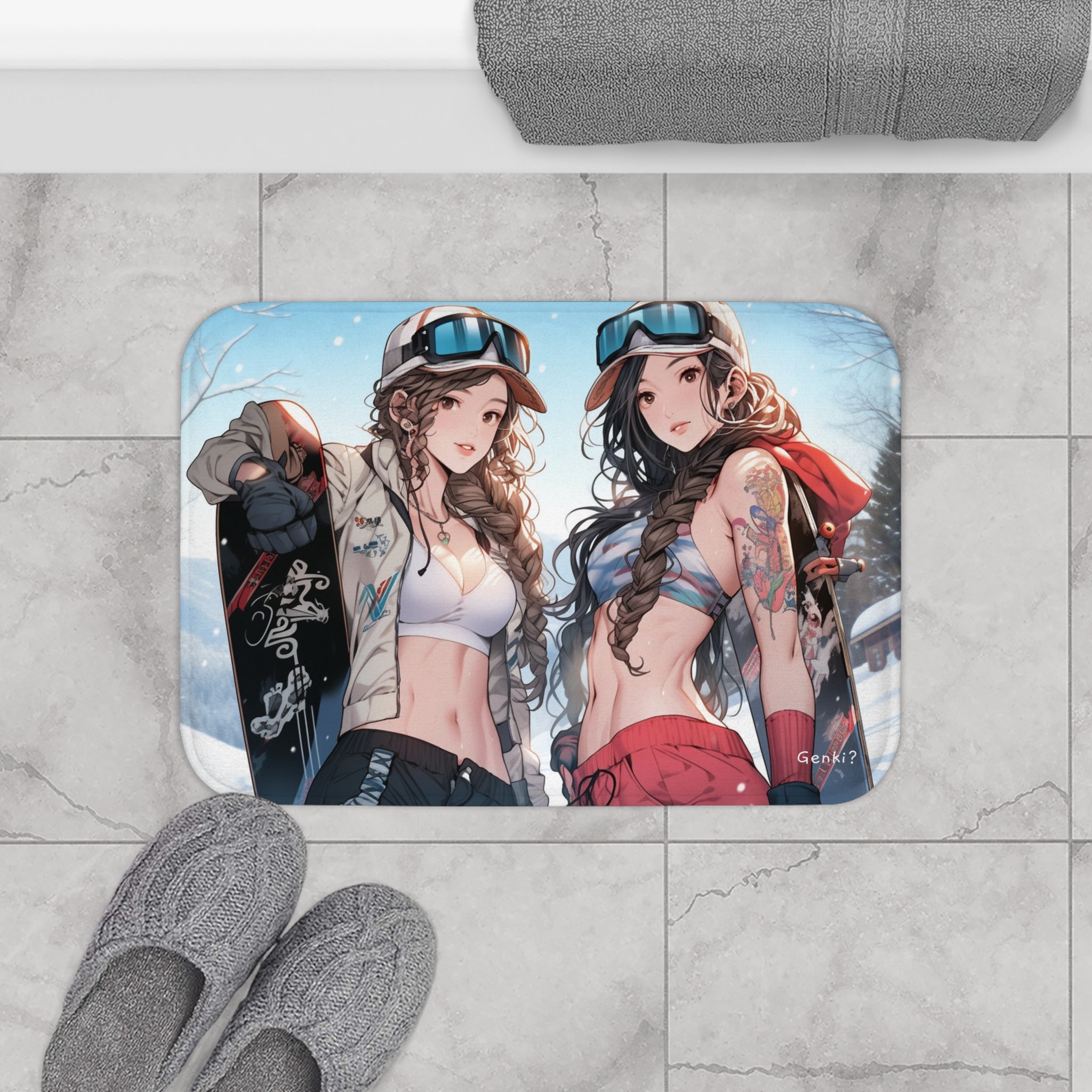 Genki Bath Mat - Cute Bikini Tattoos Twins Snowboarding Japanese Anime