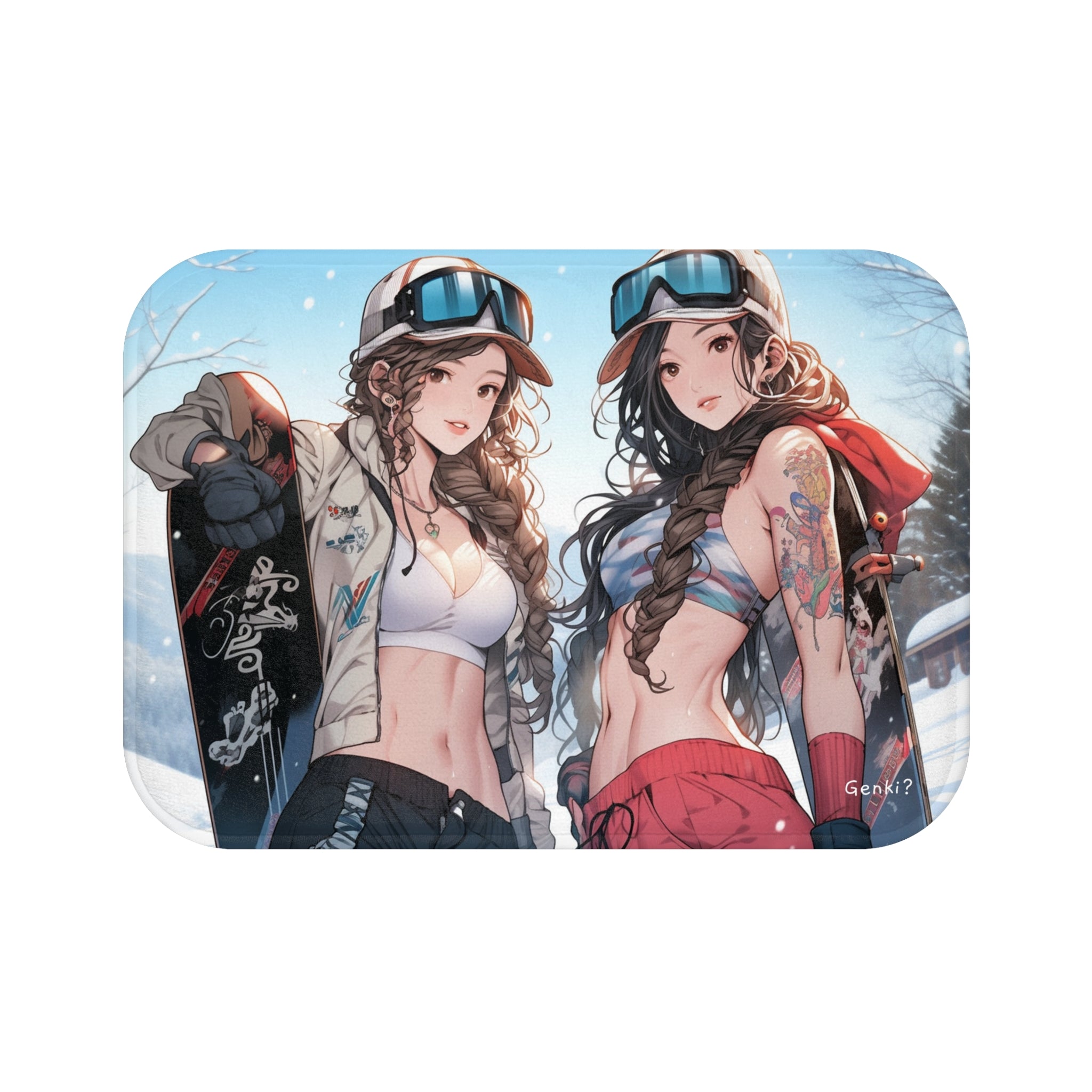 Genki Bath Mat - Cute Bikini Tattoos Twins Snowboarding Japanese Anime