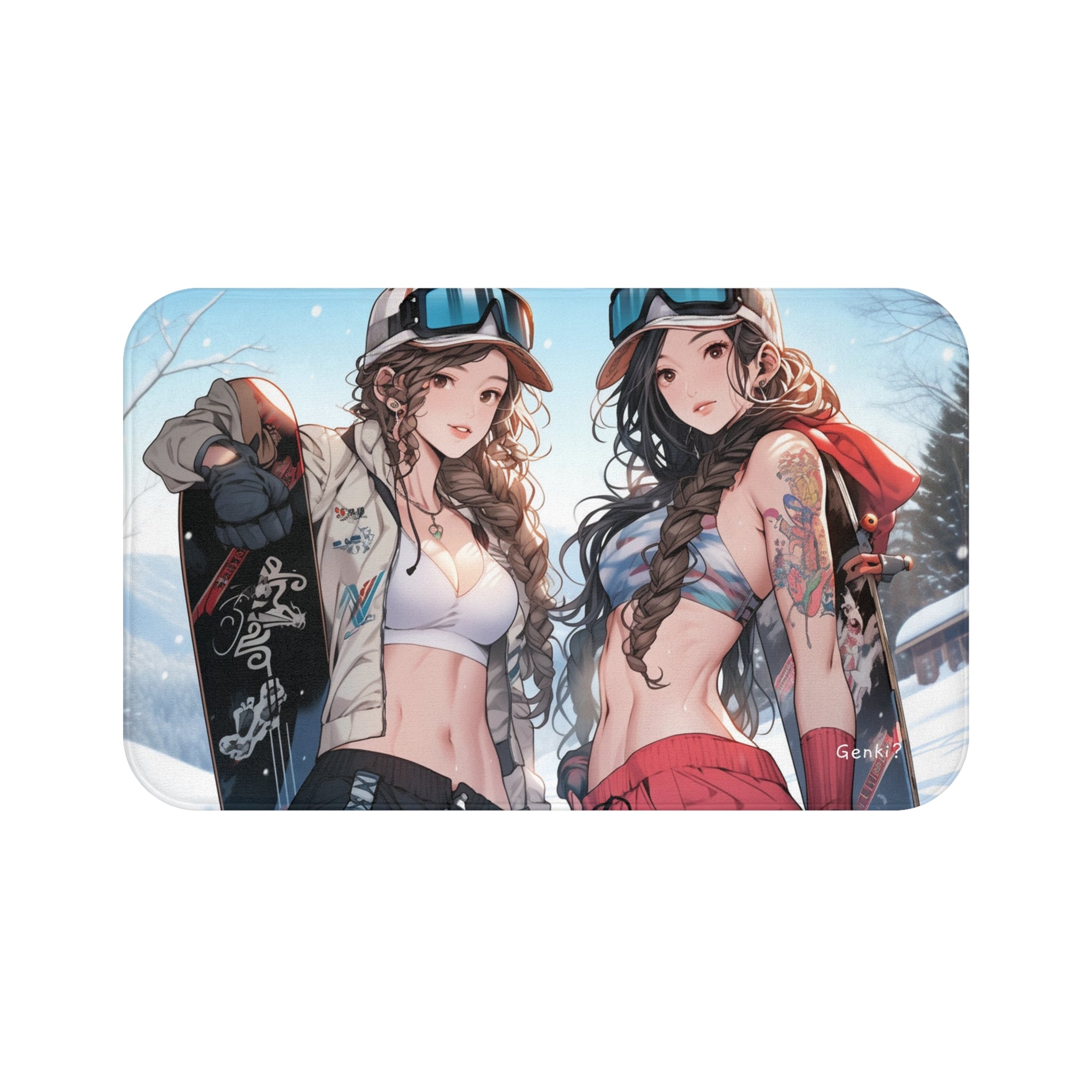 Genki Bath Mat - Cute Bikini Tattoos Twins Snowboarding Japanese Anime