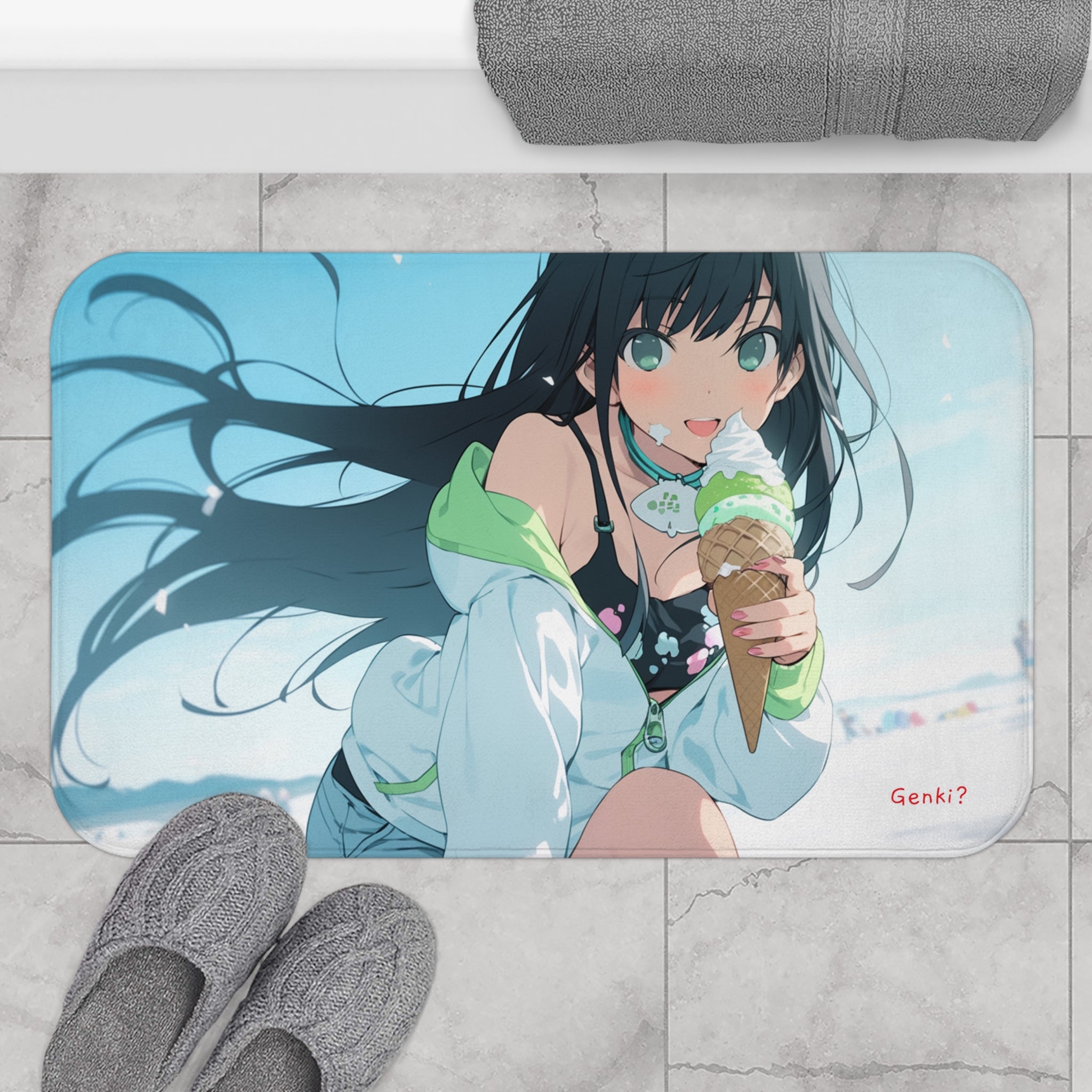 Genki Bath Mat - Cute Ice Cream Japanese Anime